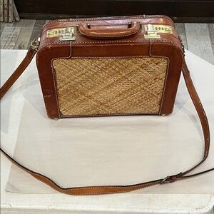 Elegant Brown Leather and Tan Woven Men's Briefcase